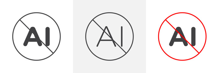 No ai signs set in flat solid black and white colors for ui ux designs
