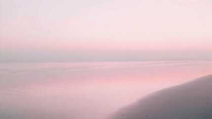 Fototapeta premium Pink Sunrise over Serene Beach: A Tranquil Coastal Landscape