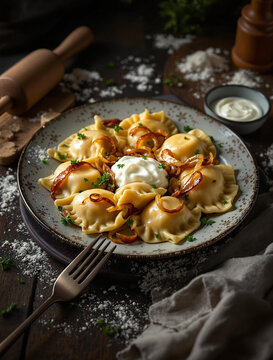 Enjoy delicious homemade dumplings, perfectly paired with sour cream and fresh herbs