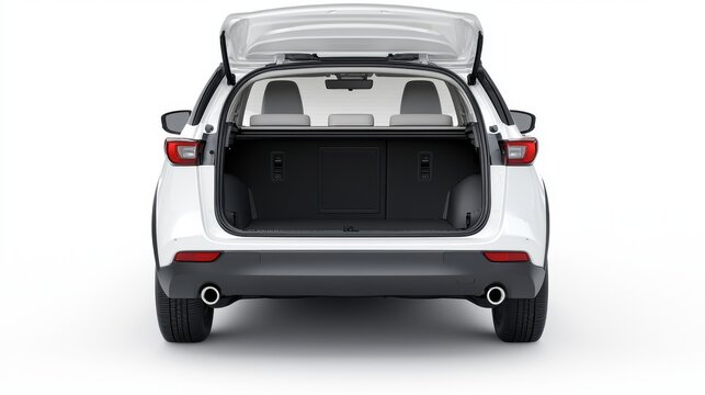 White SUV Open Trunk, Rear View, Cargo Space