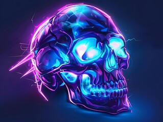 Artistic Future Shiny Blue Purple glowing neon 3d abstract skull logo 