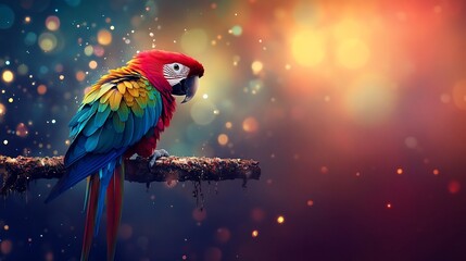 Colorful Macaw Perched on Branch in Bokeh Background