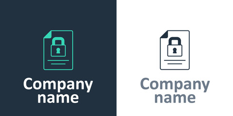 Logotype Document and lock icon isolated on white background. File format and padlock. Security, safety, protection concept. Logo design template element. Vector