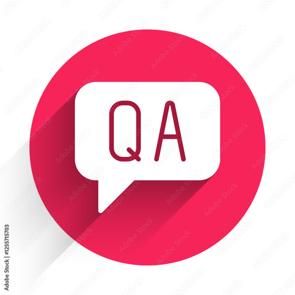 Poster white speech bubbles with question and answer icon isolated with long shadow background. q and a sym