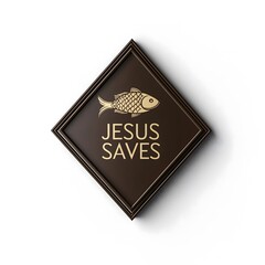 Religious Christian Jesus Saves Decal Design with Sacred Fish Symbol in Diamond Frame Perfect for Spiritual Wall Art and Faithful Home Decoration with Elegant Minimalist Typography