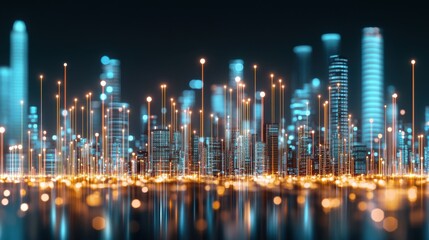 Fototapeta premium Neon Cityscape: A captivating abstract cityscape, adorned with vibrant neon lights, creates a mesmerizing and futuristic view.