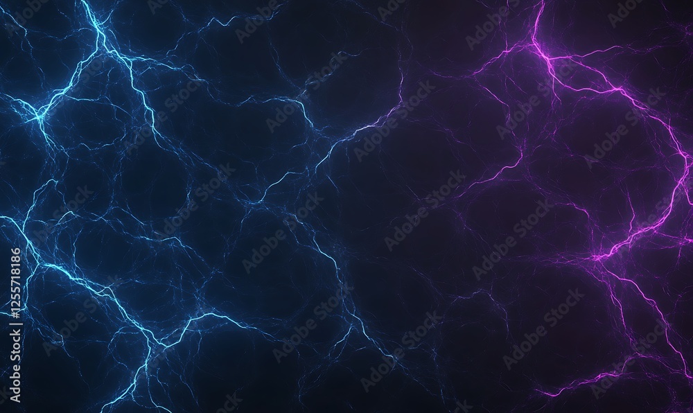 Poster A vibrant, abstract background featuring electric blue and purple lightning patterns on a dark canvas, creating a dynamic and energetic atmosphere.