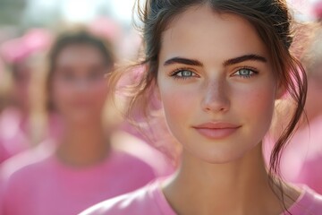 Obraz premium Crowd in Bright Pink Shirts United for a Cause Outdoors