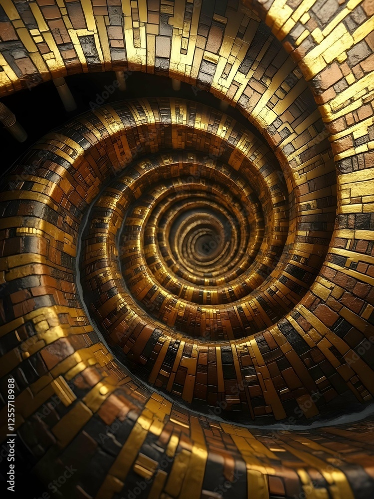 Poster A mesmerizing, spiraling staircase descends into darkness, illuminated by a single light at the bottom, creating a sense of depth and mystery