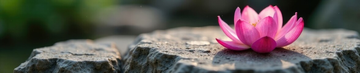 Delicate petals unfold on a weathered rock surface, bloom, stone