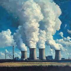 A factory with smoke emitting from the chimney and industrial equipment, suitable for use in images related to industry, work or urban settings