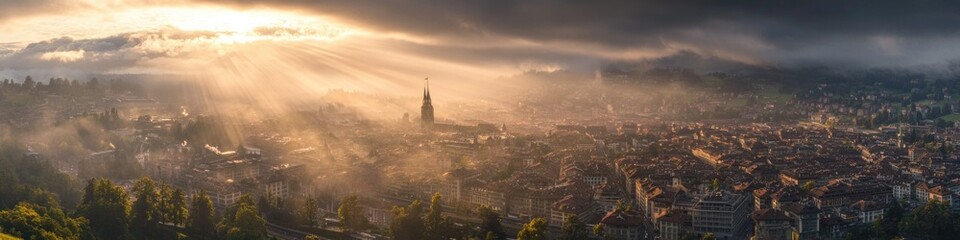 Obraz premium Sunny day in the city, blue sky with white clouds, urban landscape
