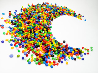 Colorful masterbatch granule, mix color polypropylene polymer granules, cold cutting type granule texture, isolated on white background, for industrial plastic company profile product catalog design