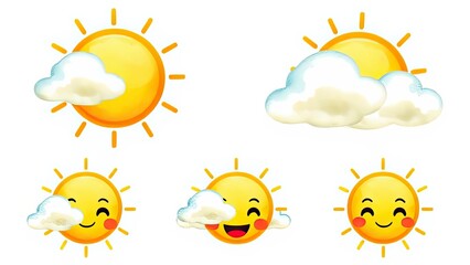 Cute Sun and Cloud Characters Happy Weather Icons