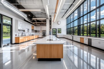 A classroom resource room filled with science lab kits and experiment instructions
