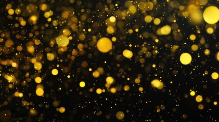 Confetti, gold confetti with small yellow circles particles on a black background