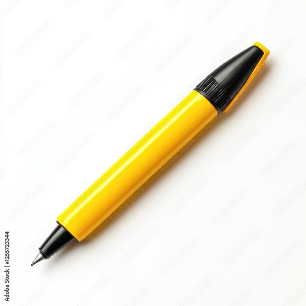 Wall mural A bright yellow pen rests on a clean white surface, waiting for use