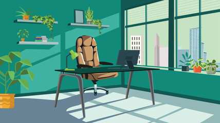 A Modern and Serene Office Space – The Perfect Blend of Productivity, Aesthetics, and Nature
