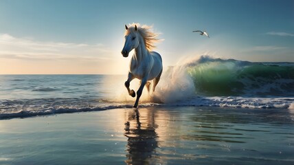 horse running by the side of sea generated with ai