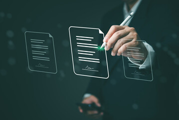 Electronic document signing, digital signature authentication, futuristic paperless agreement,...