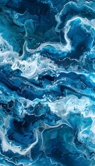 Obraz premium Surreal aerial view of ocean waves forming intricate patterns, vibrant blues and whites, high perspective, dynamic textures