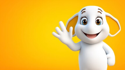 3d cartoon animal, light fluffy, welcoming gesture, bright background, warm colors, happy expression, adorable character, digital illustration.