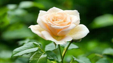 Captivating white rose single bloom amidst lush green foliage single