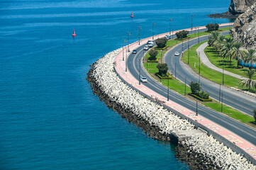 Panoramic view of Muscat harbour in Muttrah, Oman