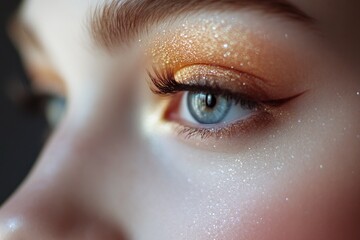 A close-up shot of a child's eye with sparkly glitter, suitable for use in children's products or themes