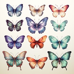 Collection of colorful watercolor butterfly illustrations for creative design projects