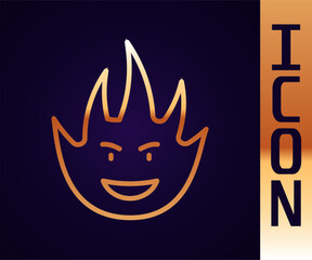 Gold line Fire flame icon isolated on black background. Vector