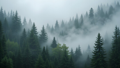 Fototapeta premium Misty evergreen forest
