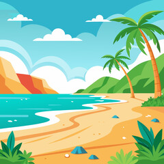 Fototapeta na wymiar tropical beach with palm trees and sea