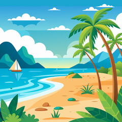 tropical beach with palm trees and sea