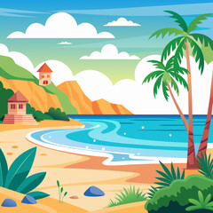 tropical beach with palm trees and sea