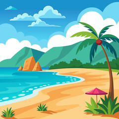 tropical beach with palm trees and sea