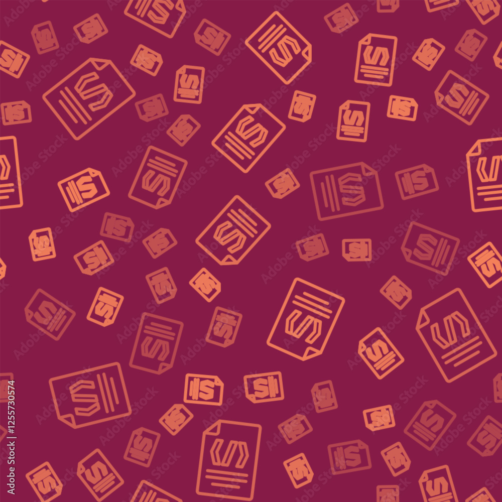 Aufkleber Brown line Binary code icon isolated seamless pattern on red background. Vector