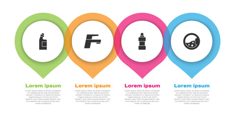 Set Bottle for cleaning agent, Water tap, and Washer. Business infographic template. Vector