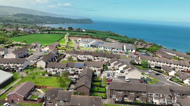 Aerial view of Residential homes and Business in Larne Town Co Antrim Northern Ireland