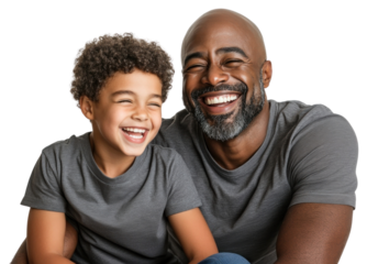 PNG Dad and his young son happy laughing together.