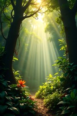 sun rays in the forest