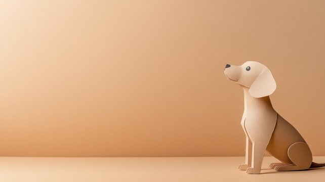 Minimalist paper-crafted dog on beige background