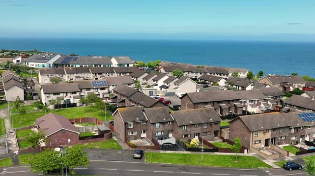 Aerial view of Residential homes and Business in Larne Town Co Antrim Northern Ireland