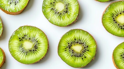 Fototapeta premium A plate of sliced kiwi fruit on a clean white background, great for food and nature photography
