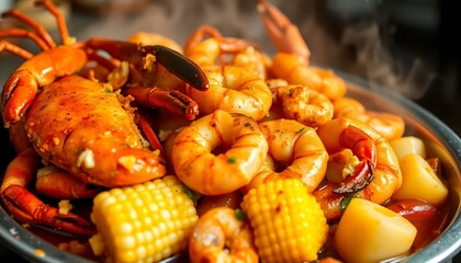 Steaming Hot Seafood Boil: Crab, Shrimp, Corn & Potatoes