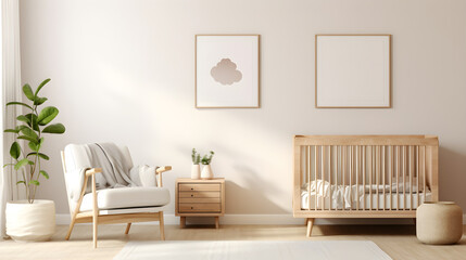 Modern Nursery Room Interior Design Wooden Crib Chair and Neutral Decor