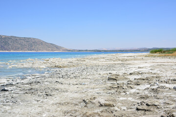 Serene Salt Lake Shore copy space clear sky