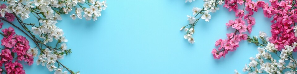 Obraz premium Pink and white flowers on a blue background