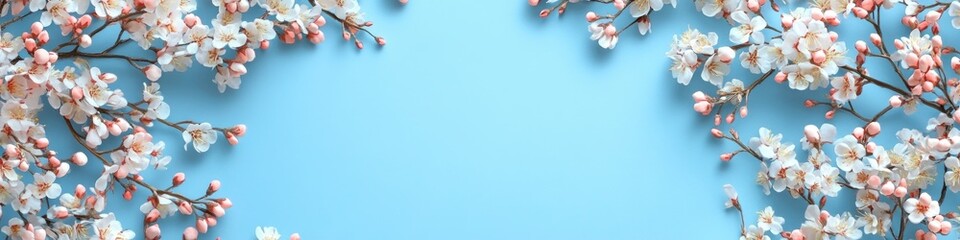 A close-up shot of a bunch of white flowers against a bright blue background