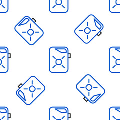 Line Canister for motor machine oil icon isolated seamless pattern on white background. Oil gallon. Oil change service and repair. Engine oil sign. Colorful outline concept. Vector